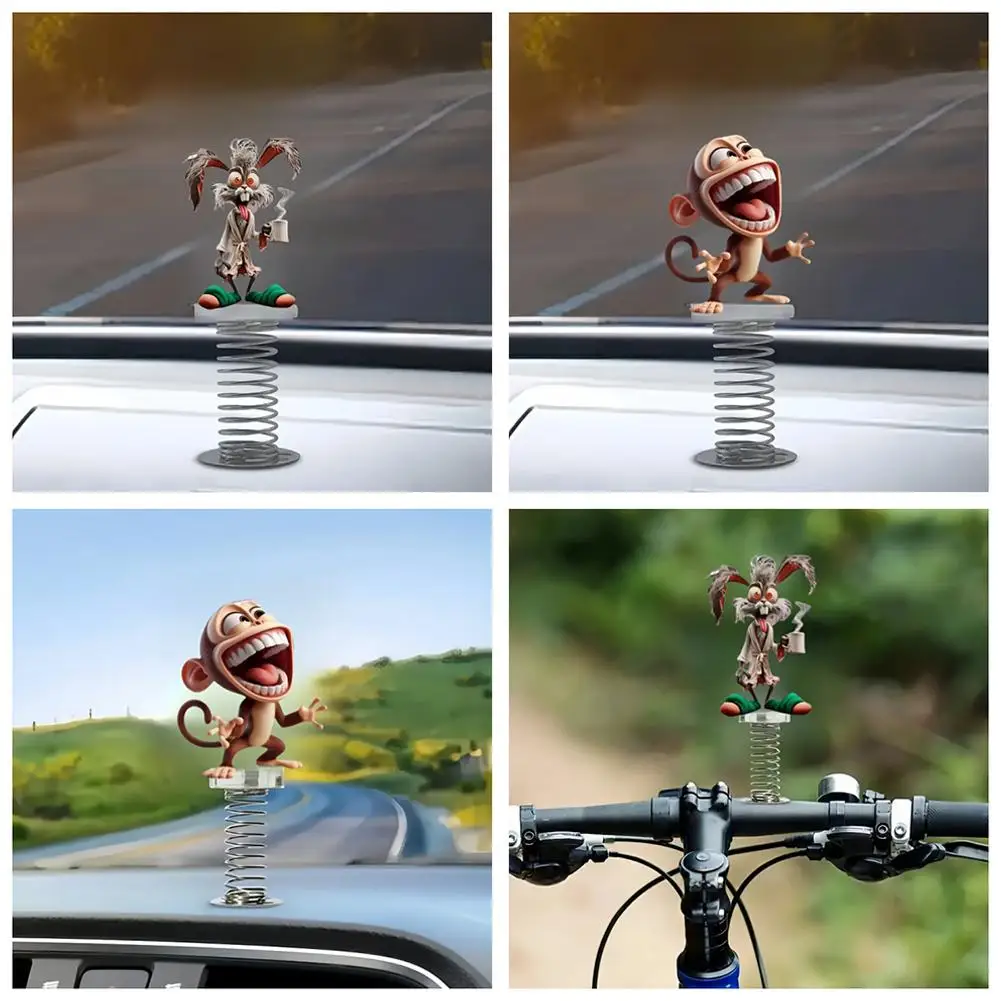 2d Funny Big-mouthed Monkey Car Ornament Cute Acrylic Spring Shake Ornament For Bicycle Car Center Console Desktop Decorati Y2h1