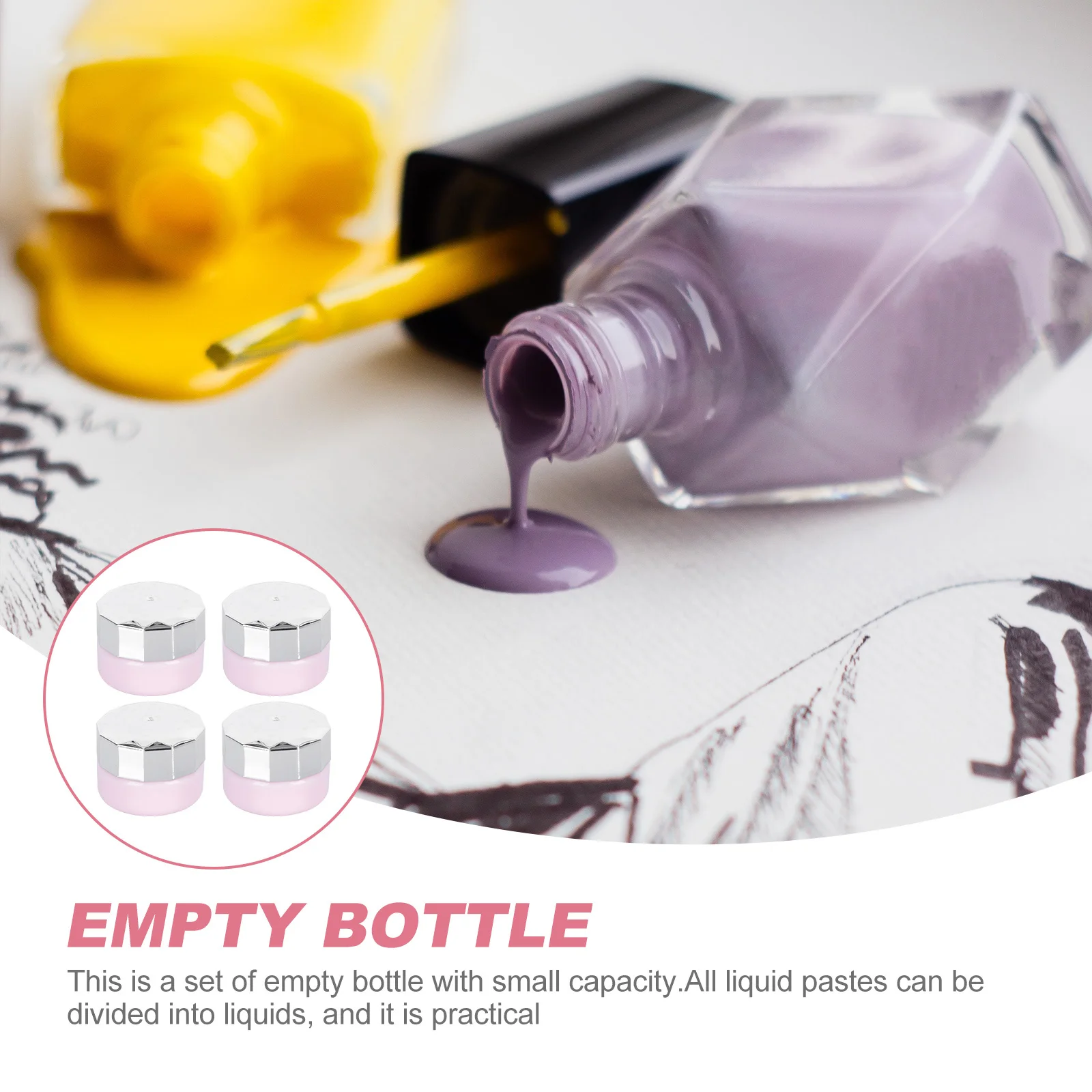 4 szt. Butelki na lakier do paznokci w żelu, małe, przenośne, puste pojemniki na krem, balsam, podróżne, wielokrotnego użytku, do przechowywania.