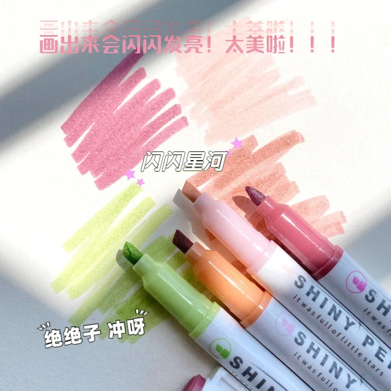 4Pcs/set Pastel Color Glitter Highlighter Pen Marker Pens Fluorescent Pen Drawing Highlighters Cute Stationery School Supplies