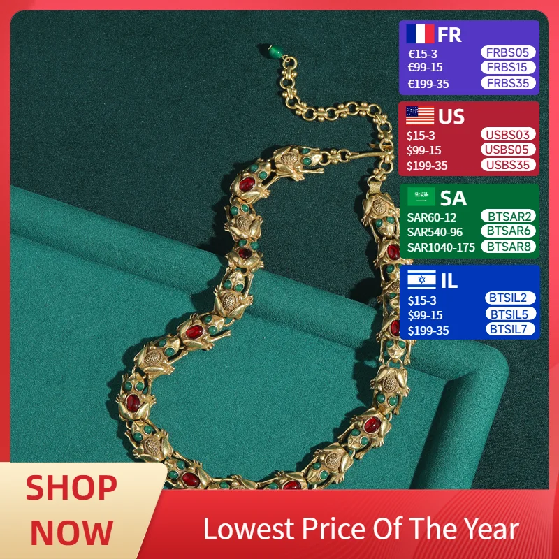 

Vintage Crystal Toad Necklace Gold Color Colorful Glass Natural Choker Chain Woman Luxury Designer Jewelry Accessories 2025