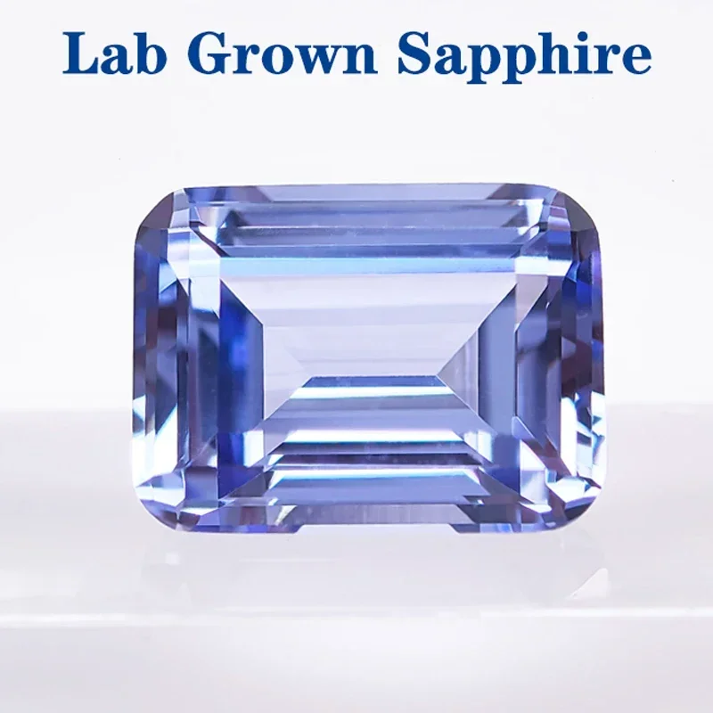 Top Lab Grown Sapphire Emerald Cut Cornflower Color VVS1 Gemstone Charms DIY Jewelry Making Materials Selectable AGL Certificate