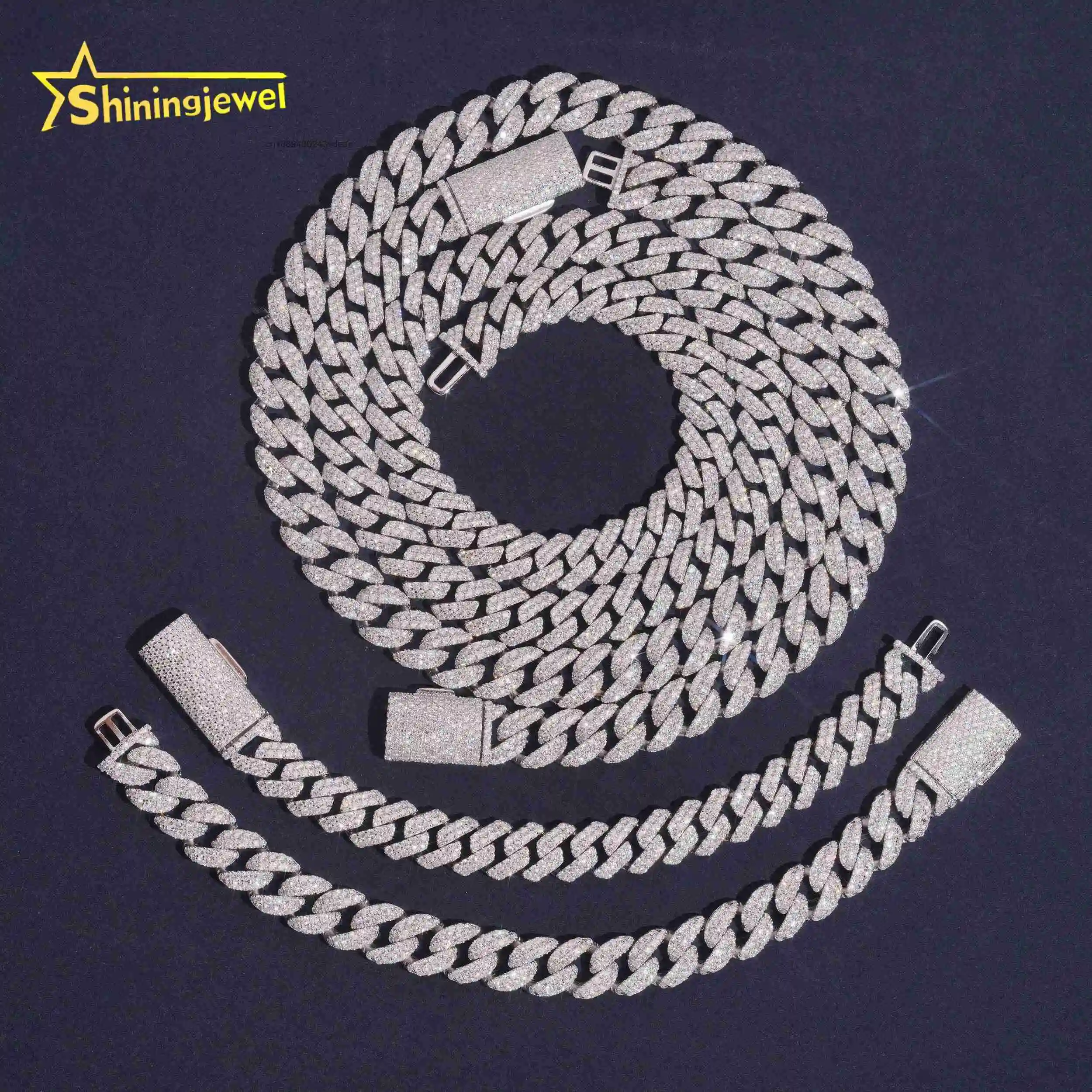 Hop Hip Jewelry Supplier Over10 Years Experience 50 Designs Ready Stock Glittering S925 Silver 12mm Moissanite Cuban Necklaces.