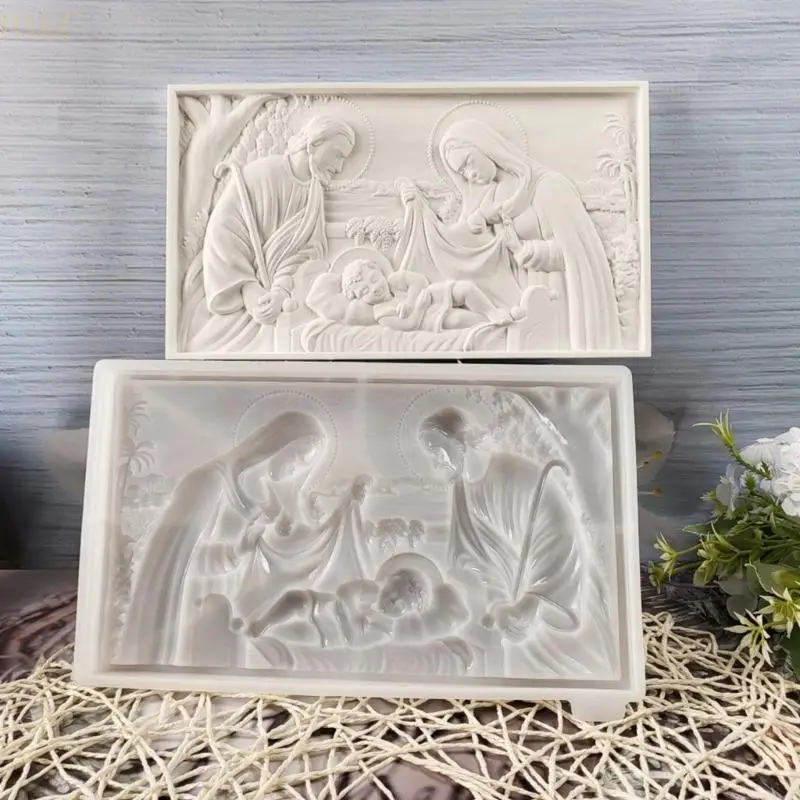 

HX6F Resin Mold Family Pattern Silicone Wall Decors Mold Religious Decorative Moulds for Creating Decorative Wall Decors
