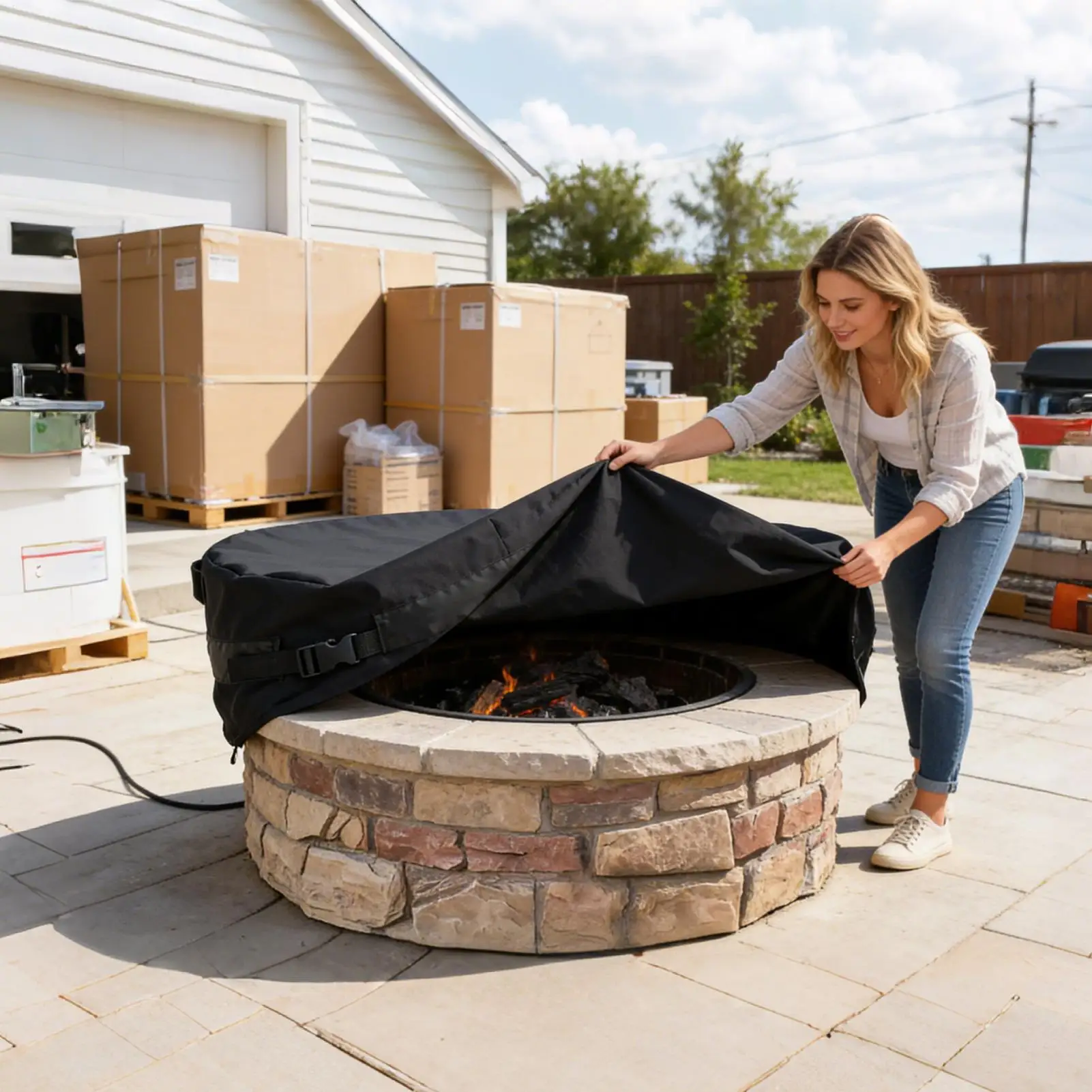 Round Outdoor Fire Pit Cover Windproof Fireplace Protector Round Chimney Fireplace Protector For Backyard Patio Yard Garden
