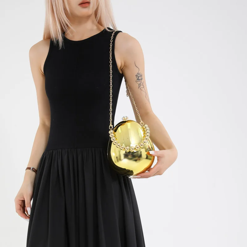 

Fashion new acrylic women's eggshell handbag niche design luxury metal mirror personality simple spherical dinner bag crossbody