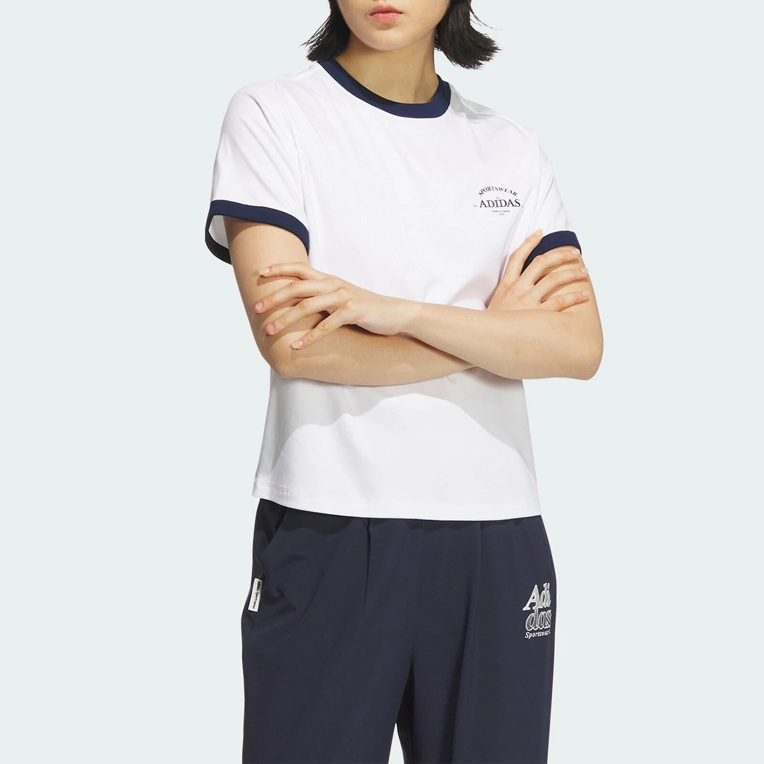 

Adidas Official Authentic W VERBIAGE TEE6 Женские простые круглые вырезы с короткими рукавами JC8708