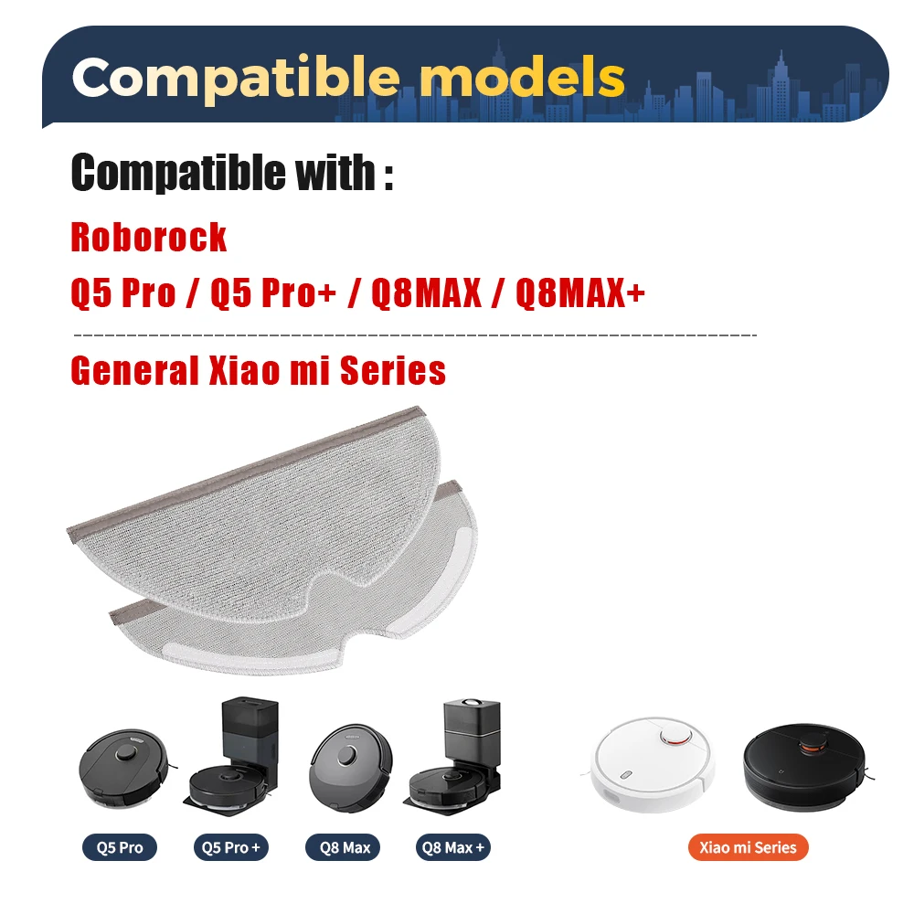 Mop Cloths Replacement Parts for Roborock Q5 Pro/Q5 Pro+/Q8 Max/Q8 Max+/S5 S5 Max S6 Pure S50 S55 Vacuum Accessorie Washable Mop
