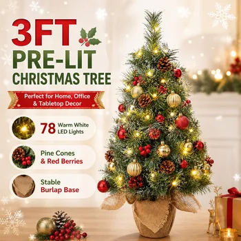 3FT Pre-Lit Flocked Christmas Tree 1