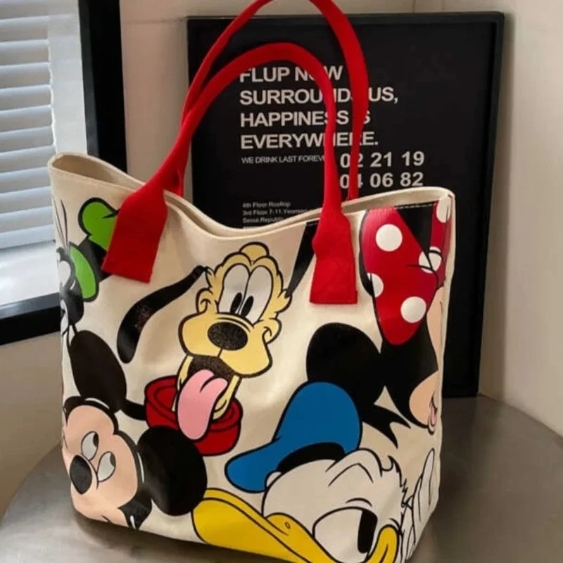 

DisneyCartoon Mickey Fashion Versatile LargeCapacity Canvas Shoulder Bag Women's Casual Versatile Tote Bag Student Class Handbag