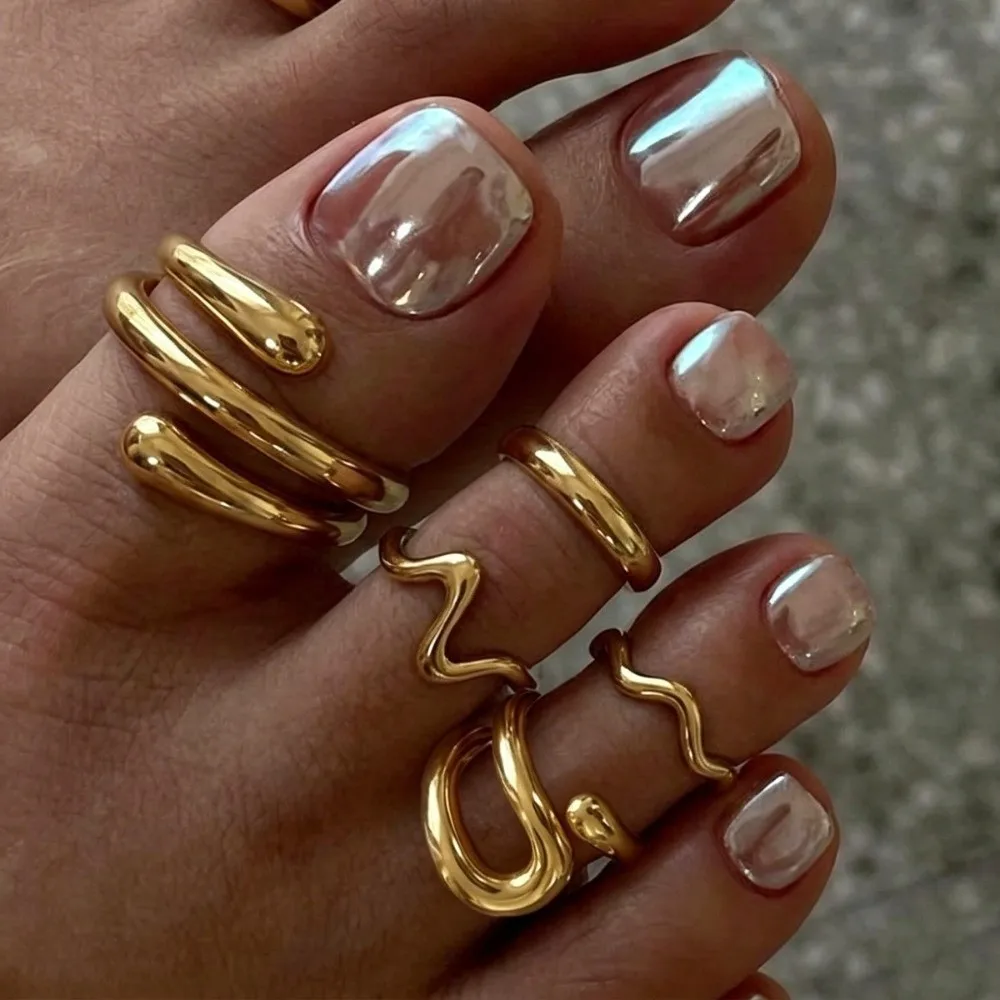 5PCS/3PCS Adjustable Colored Gemstone Toe Rings Polished Finish Round Curved Surface Open Foot Rings Gold Color Stackable