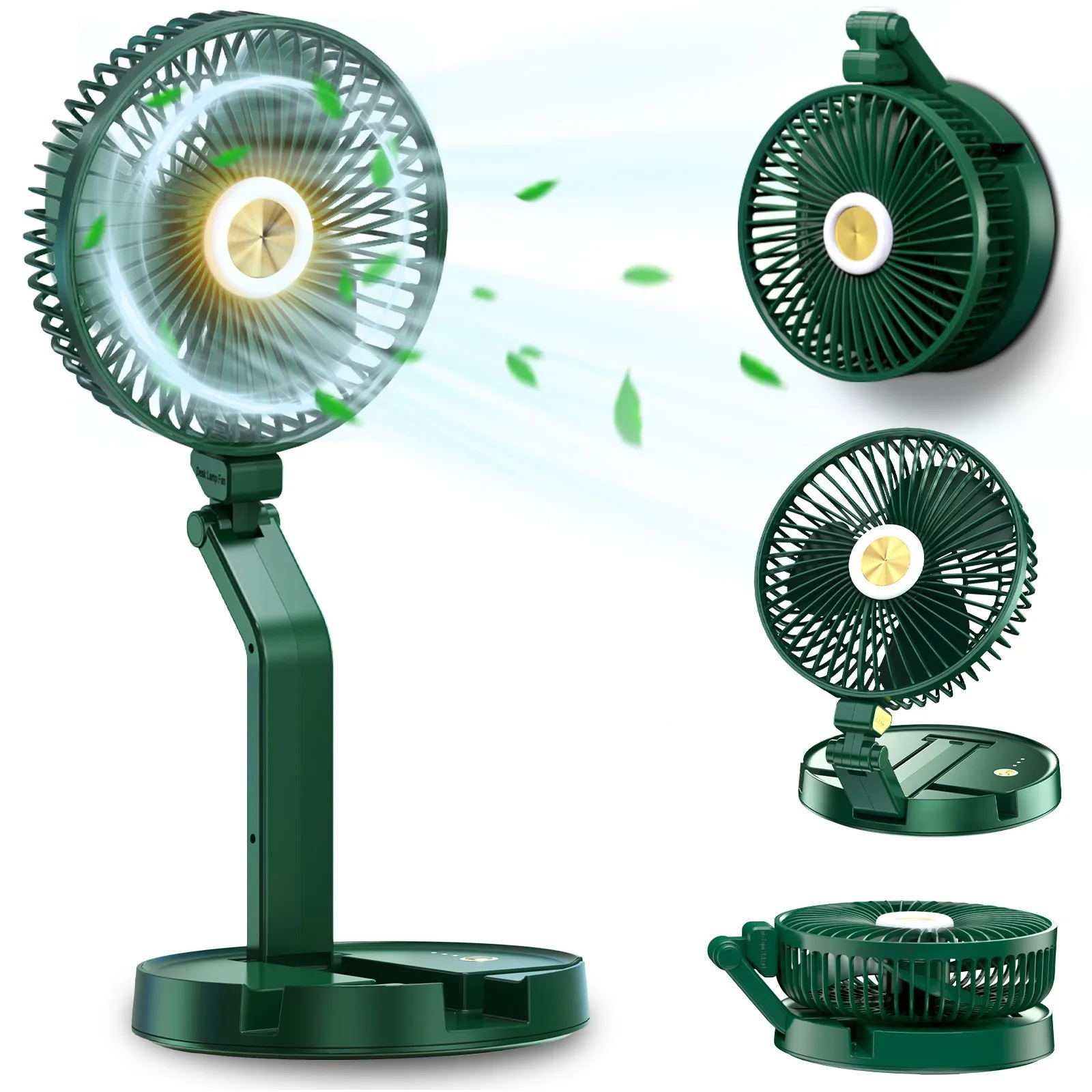 Telescopic Folding Fan Wireless USB Rechargeable Low Noise Fan LED Light Outdoor Home 3Speed Camping Portable Fan Floor Fans