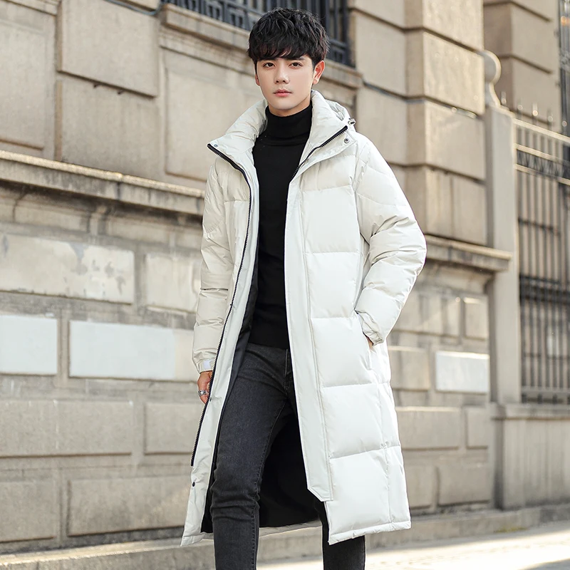 

Утепленное белое пуховое пальто средней длины выше колена для пар, молодежное, модное, водонепроницаемое и ветрозащитное