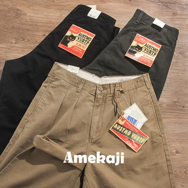 

Американские ретро-брюки свободного кроя с прямыми штанинами из хлопка, повседневные, в стиле рабочей одежды, для молодежи, осенние, однотонные