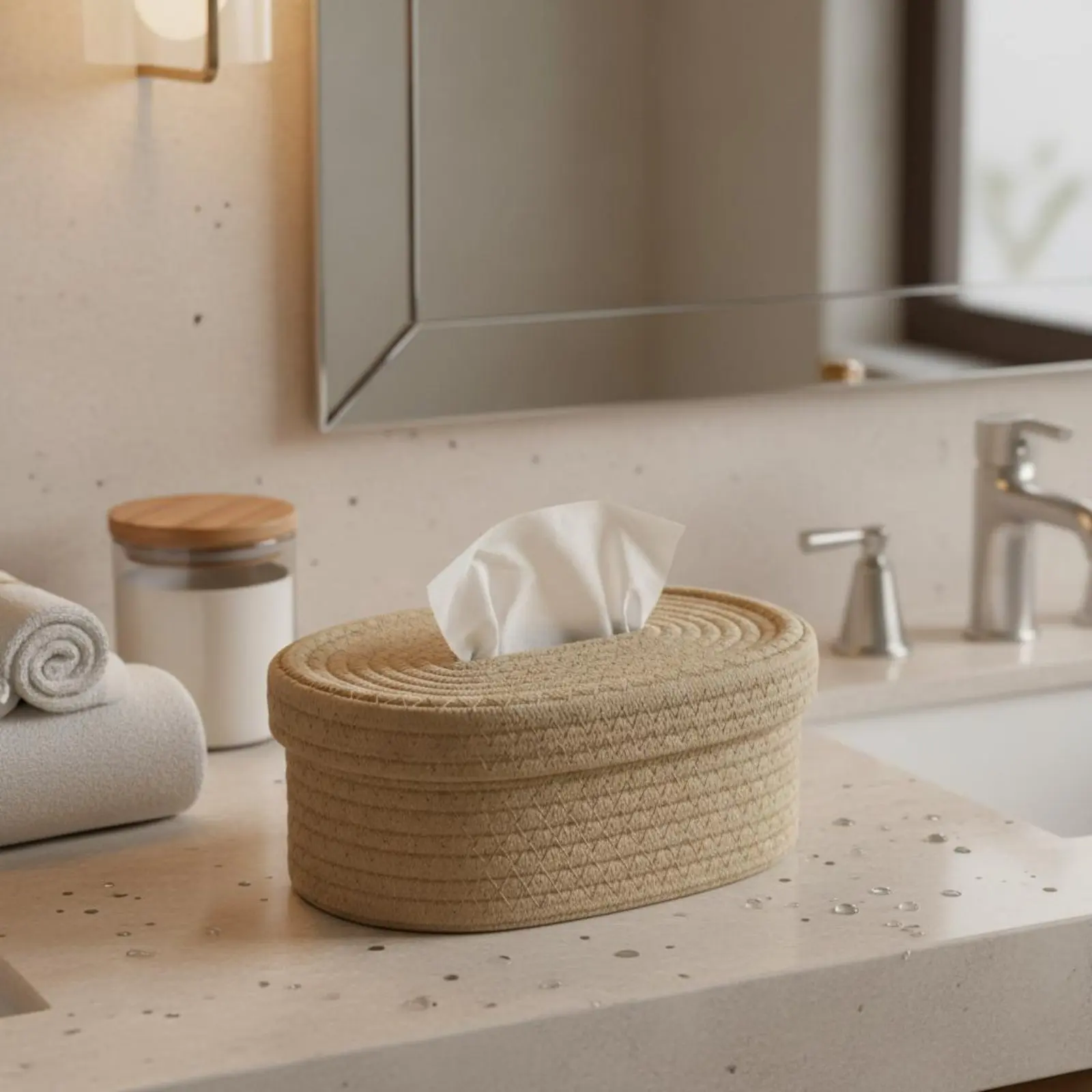 

Cotton Rope Tissue Holder Handmade Woven Tissue Box Cover Desktop Organizer With Lid Home Accessory Minimalist Decor for Car
