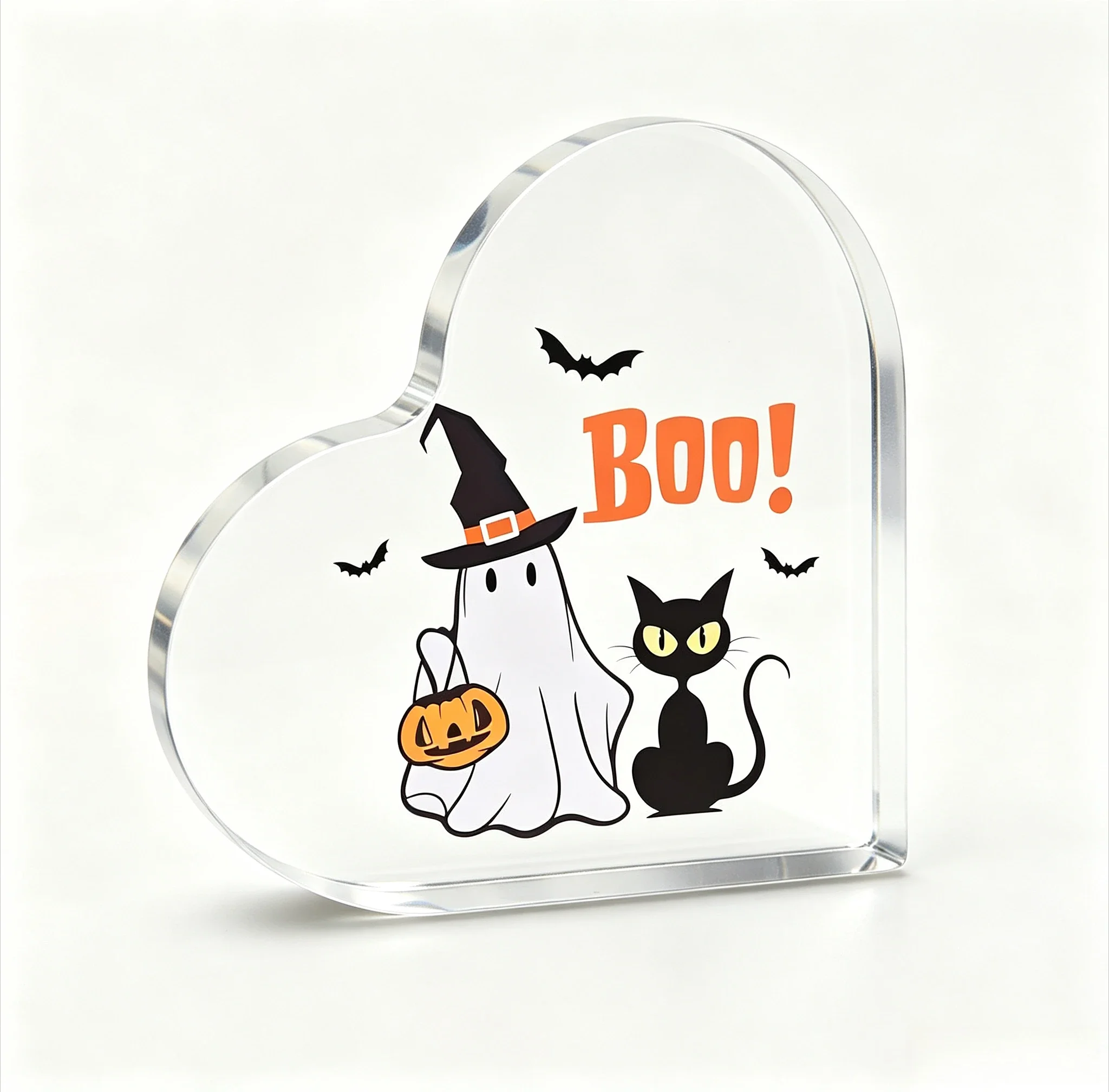 Halloween Party Decoration,Cartoon Ghost Pumpkin Basket Bat Heart‑Shaped Acrylic Keepsake, Fall Desktop Gift