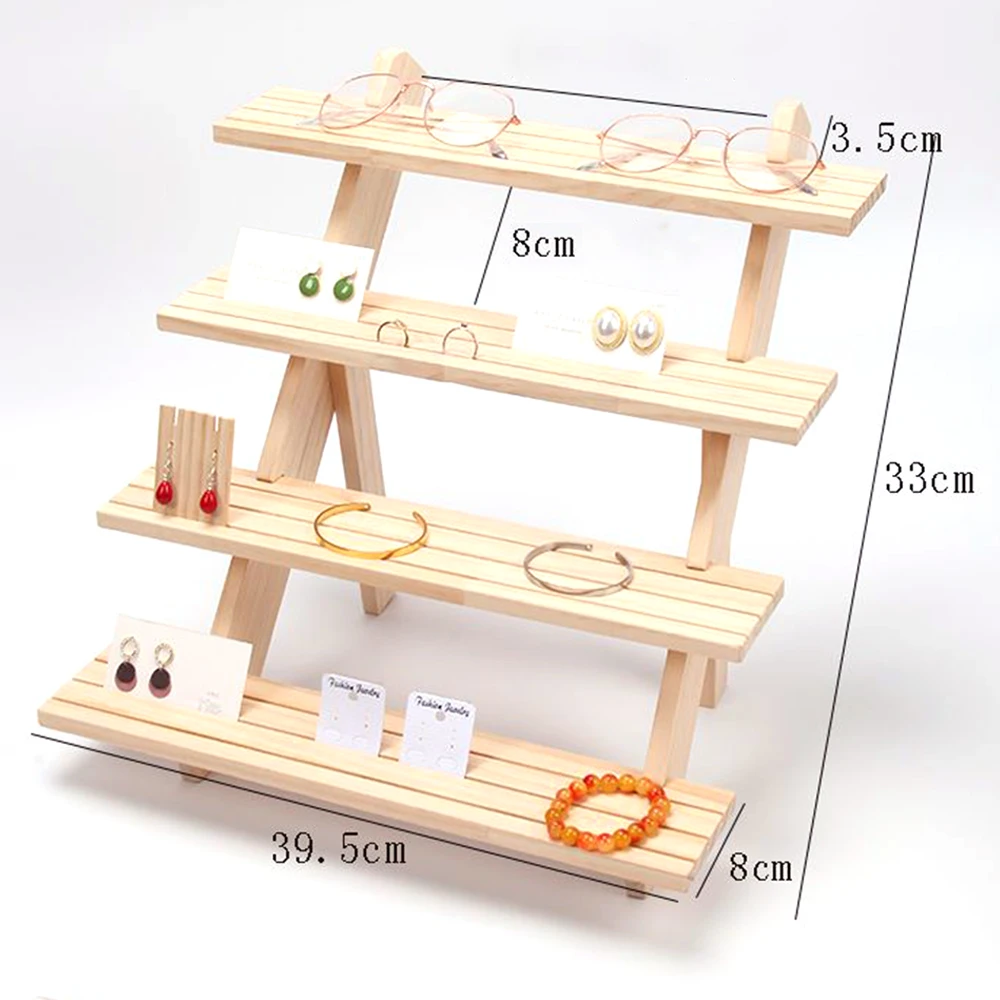 1/2/3/4 Floor Solid Wood Earrings Cardboard Organizer Jewelry Display Earring Stand Display Rack Rings Wood Holder Shelf