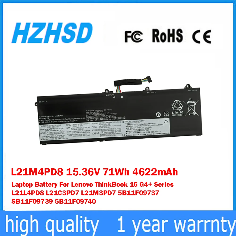 

L21M4PD8 15.36V 71Wh 4622mAh Laptop Battery For Lenovo ThinkBook 16 G4+ Series L21L4PD8 L21C3PD7 L21M3PD7 5B11F09737 SB11F09739