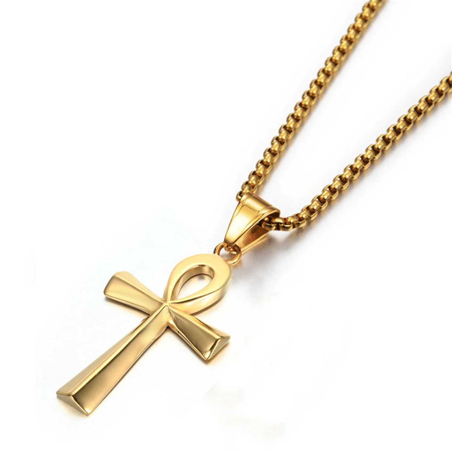 Egyptian Ankh Cross Charm Pendant Dropshipping Gold Color Stainless Steel Amulet Necklace for Men Ancient Egypt Jewelry Gift