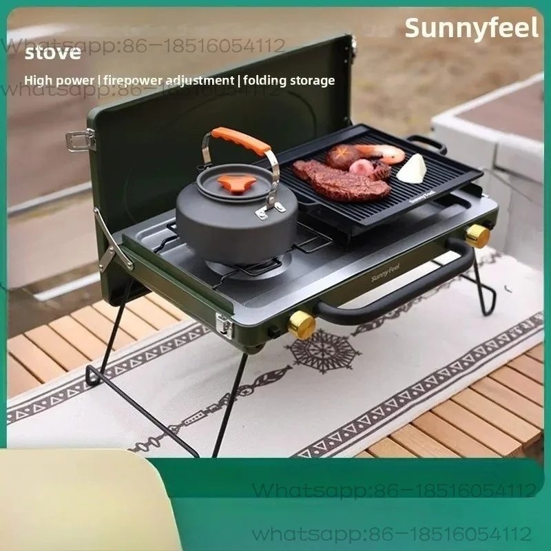 Shanfei outdoor exquisite camping double-head cassette stove, portable portable folding gas stove
