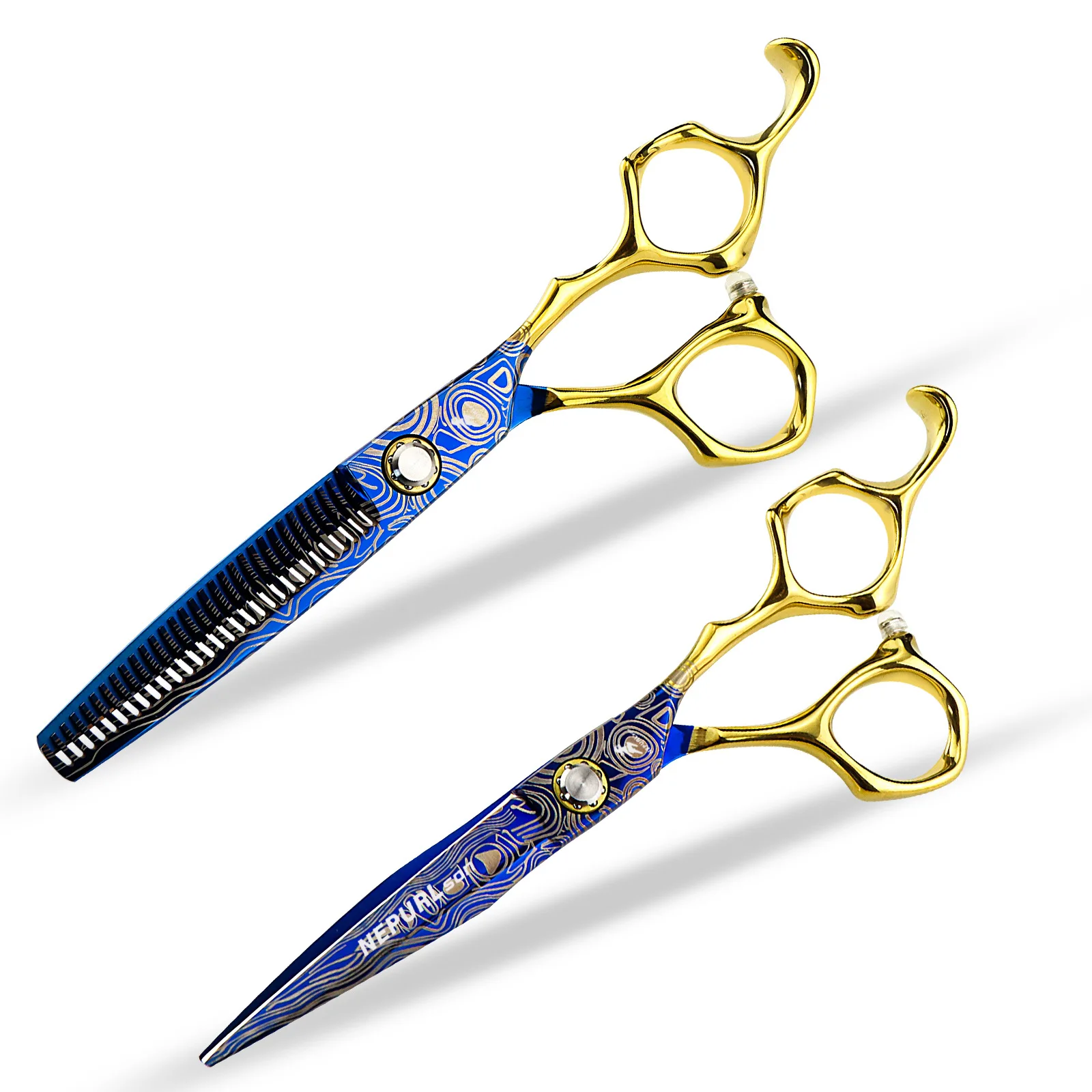 NEPURLSON 6.0-inch blue-patterned hair clipper. Hair clipper. Made of 440C high-grade steel. Right-handed scissors.