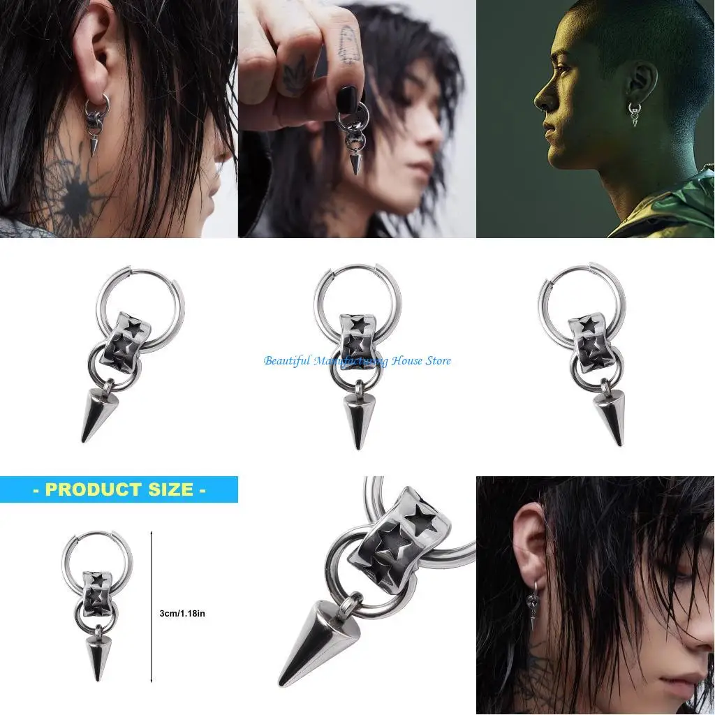 

E56A Unique Star Shaped Earrings Stainless Steel Fringe Detail Allergy Resistant for Her