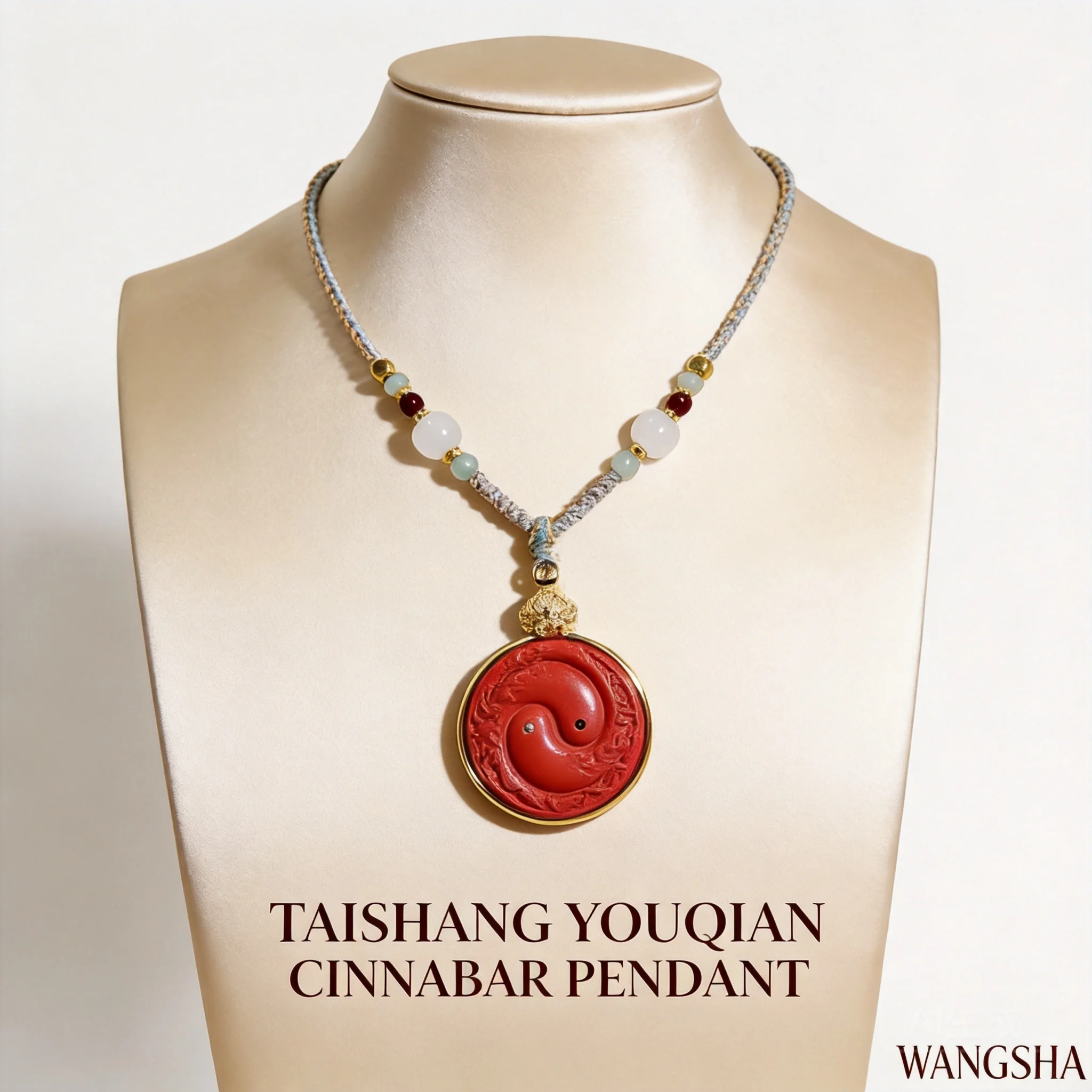 Chinese Traditional Yin Yang Cinnabar Pendant Necklace Lucky Fortune Blessing Adjustable Braided Rope Necklace For Men Women Zod
