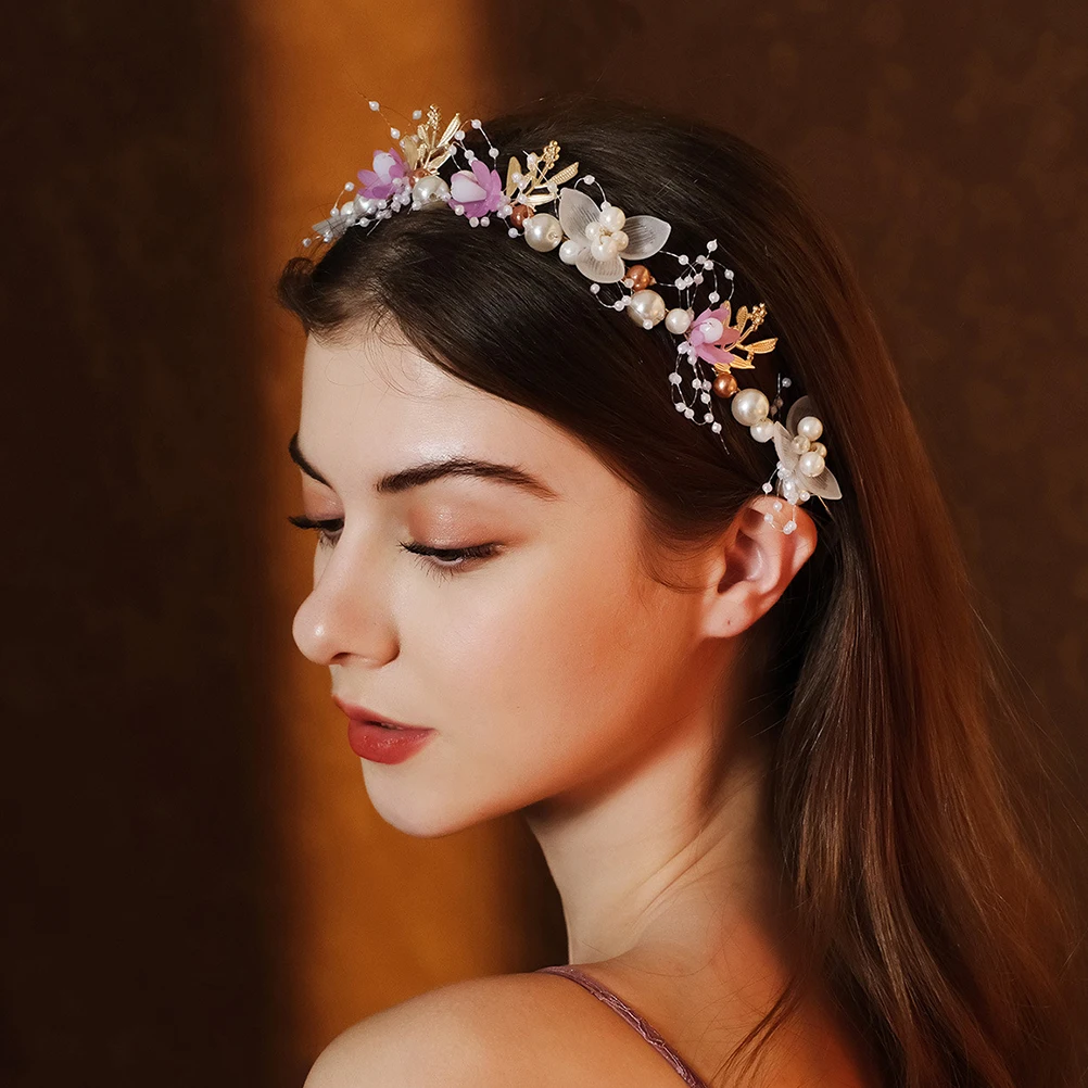 

Vintage Bridal Flower Pearl Headband Wedding Hair Accessories For Bride Bridal Headpiece Cosplay Party Banquet Wear