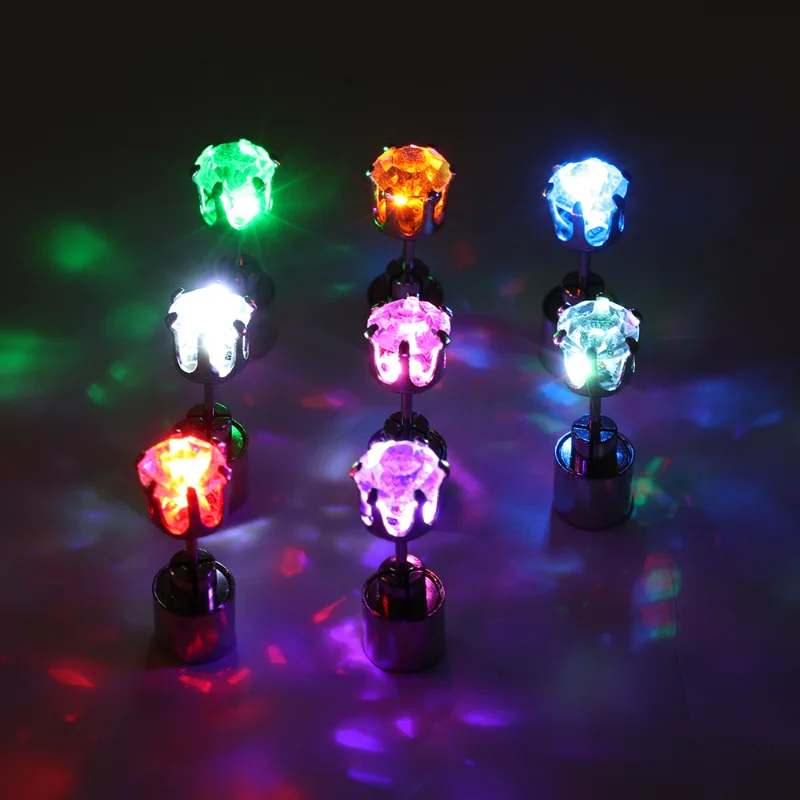 1pc Fashion Colorful Luminous LED Earrings Men Women Bar Rave Wedding Party Ear Zircon Studs Jewelry Colorful Glowing Earring