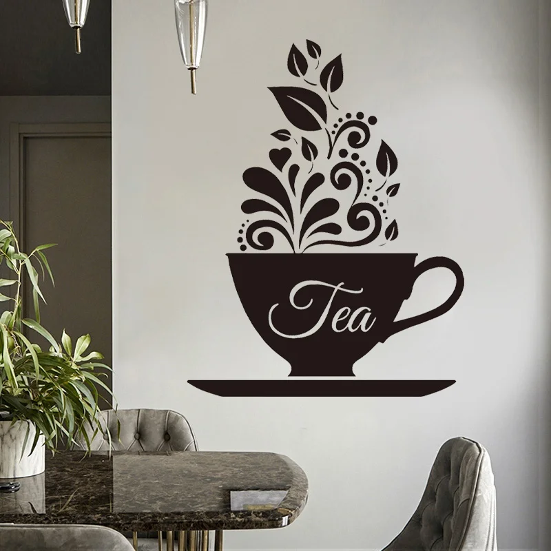 

Creative Teacup, Tea, Tea Set Kitchen Wall Sticker Vinyl Home Decor Cafes, Restaurants, Tea Houses Wall Decal Window Murals D582
