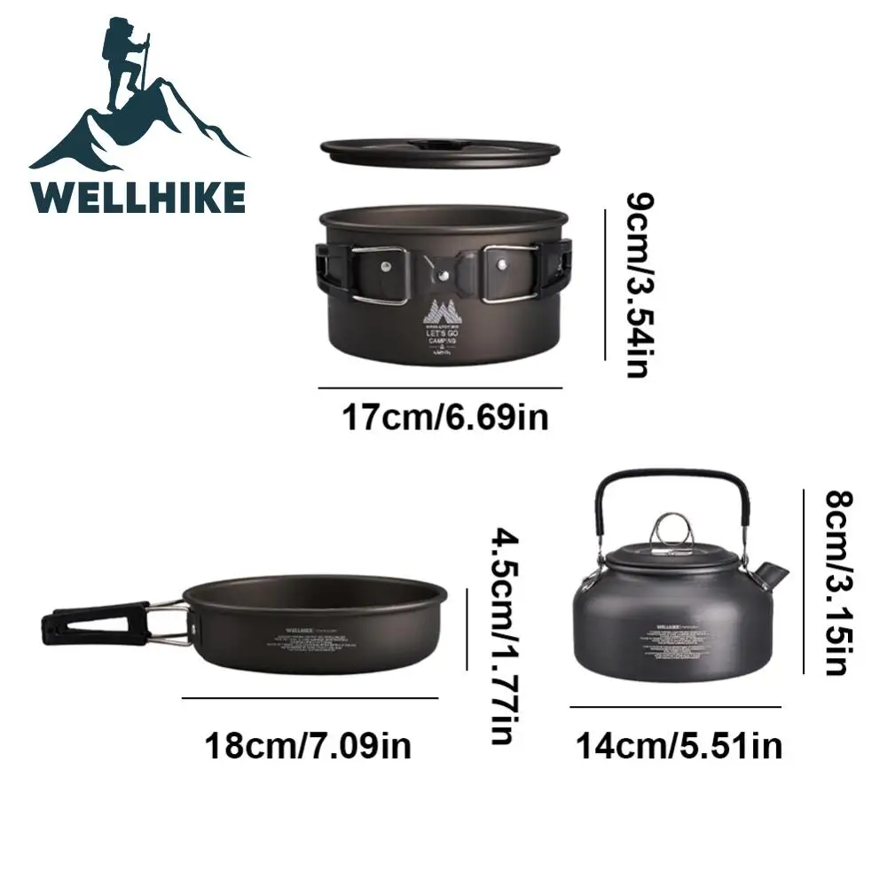 WELLHIKE-Juego de utensilios de cocina para acampar con hervidor de agua, estufa portátil para acampar, vajilla, olla para pesca al aire libre, suministros de cocina para acampar