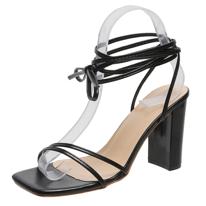 Summer White Black Woman Ankle Strap Sandals Leather Cross-Tied High Heels Shoes Sexy Lace Up Party Pumps shoe Size 35-42