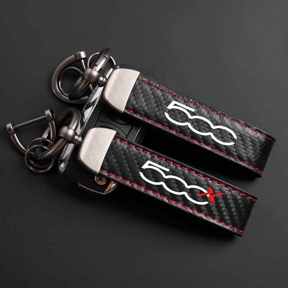 Car Carbon Fiber Pattern PU Leather Key Chain For Fiat 500 500C 2012 500X 500L Abarth 695 Key Ring Interior Accessories Tools