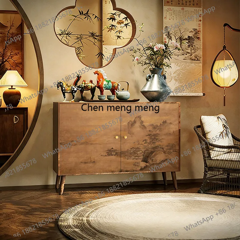 New Chinese-style living room household all-solid wood porch cabinet integrated against the wall free installation side cabinet