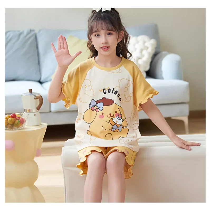 Sanrio New Pom Pom Purin Silk Pajamas Women\'s Cute Cartoon Comfortable Cool Breathable Lightweight Home Children\'s Pajamas