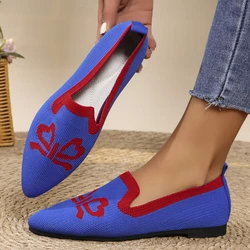 New Women Pointed Toe Flat Shoes Solid Color Knitted Slip on Shoes Casual Breathable Ballet Flats Women Flat Shoes Loafers Women