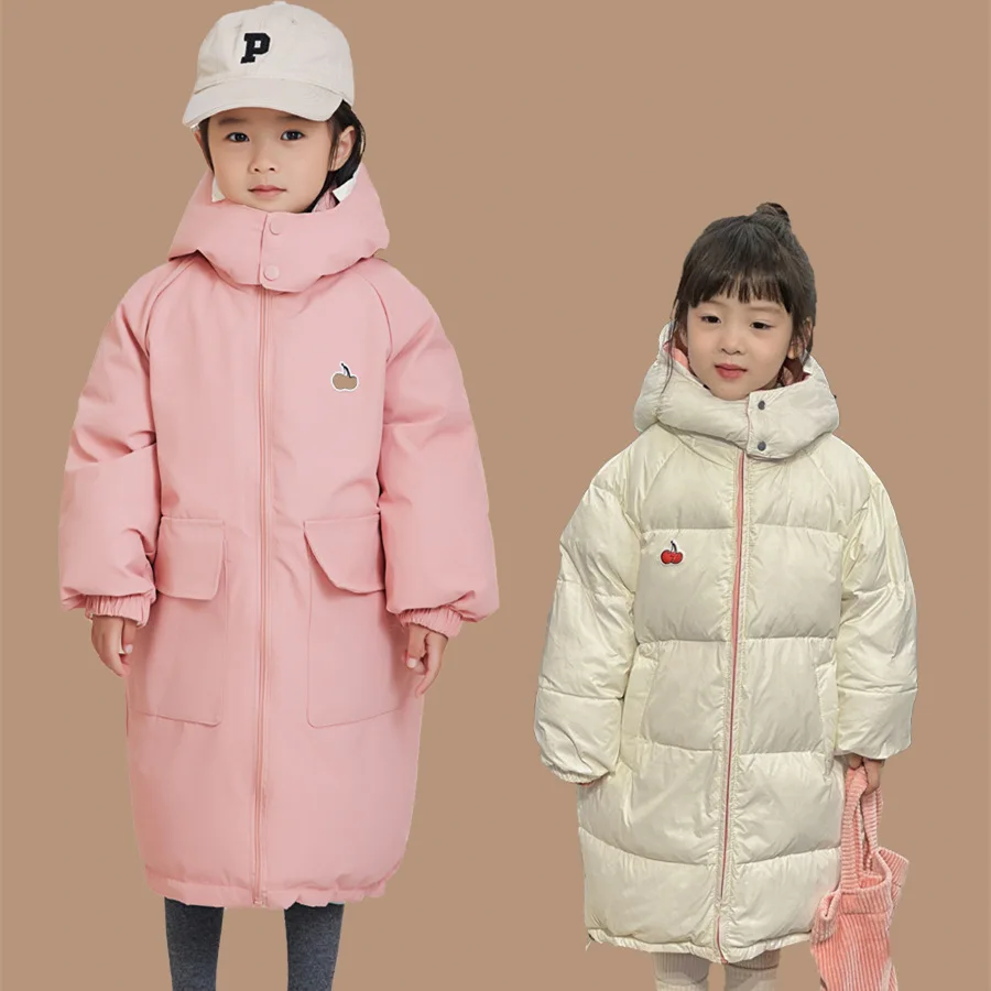 UNITIM Winter Children Girls Reversible Parkas Hooded Thicken Windproof Teens Girls Coats Plush Junior Girl Mid-length Outerwear