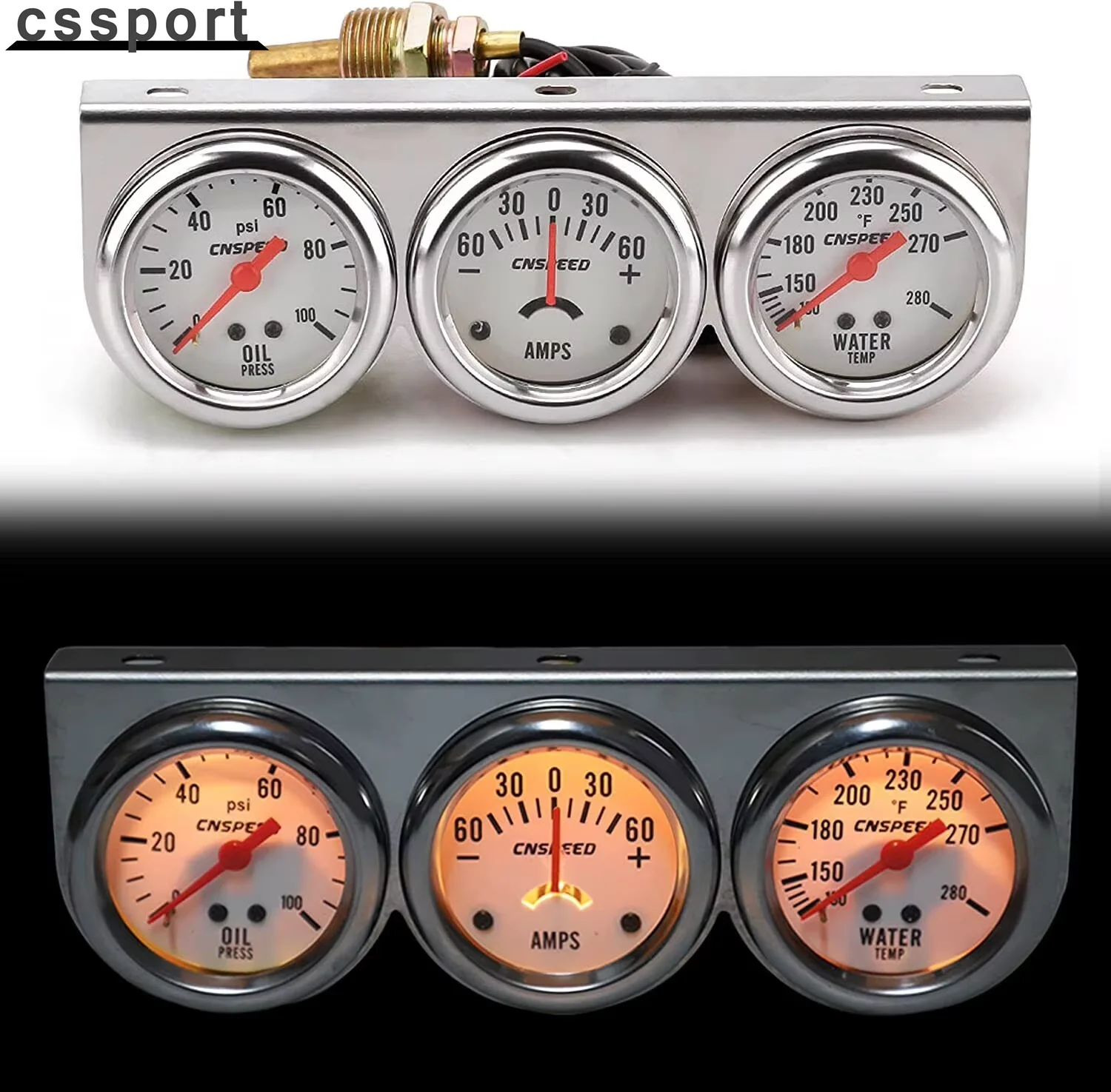 2 "52mm Amplificador de Pressão de Óleo Medidor de Temperatura da Água Medidor Triplo 3 em 1 Conjunto Painel Cromado