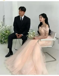 OLOEY Fairy Peack Pink Silk Organza Wedding Dresses Korea Photoshoot Off Shoulder Floor Length Evening Gowns Formal Party