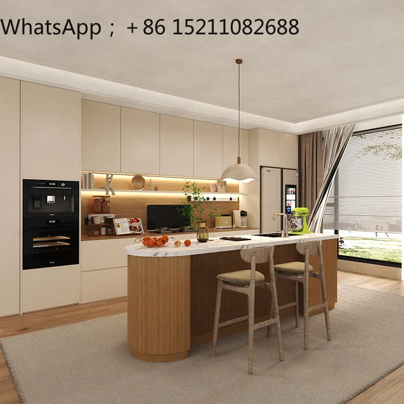 SCY light luxury mid-island dining table integrated cabinet movable kitchen multi-functional island cutting and washing table
