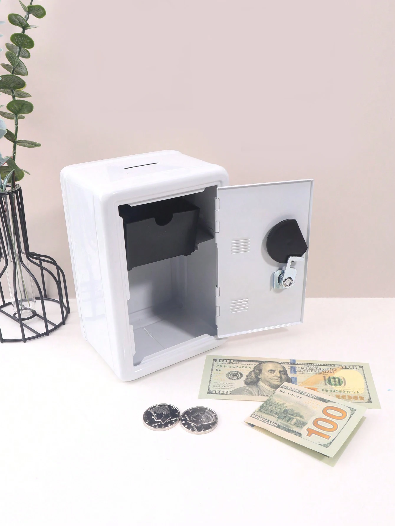 1 Stück einfarbige, münzbetriebene Metall-Spardose, sichere Bargeld-Aufbewahrungsbox mit Zahlenschloss, Desktop-Dekorationsprodukt – Detail 5