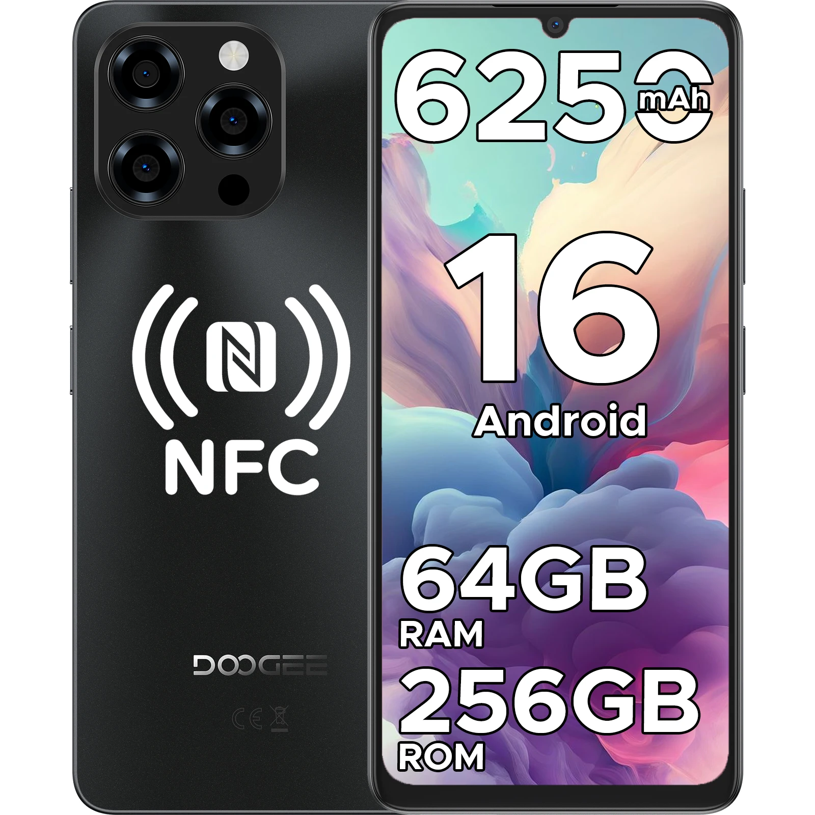 Globale Version DOOGEE Note58 Pro Smartphone 6,75" HD+ Display 32GB(8+24) 256GB 6250mAh Akku NFC Android 15 Mobiltelefon