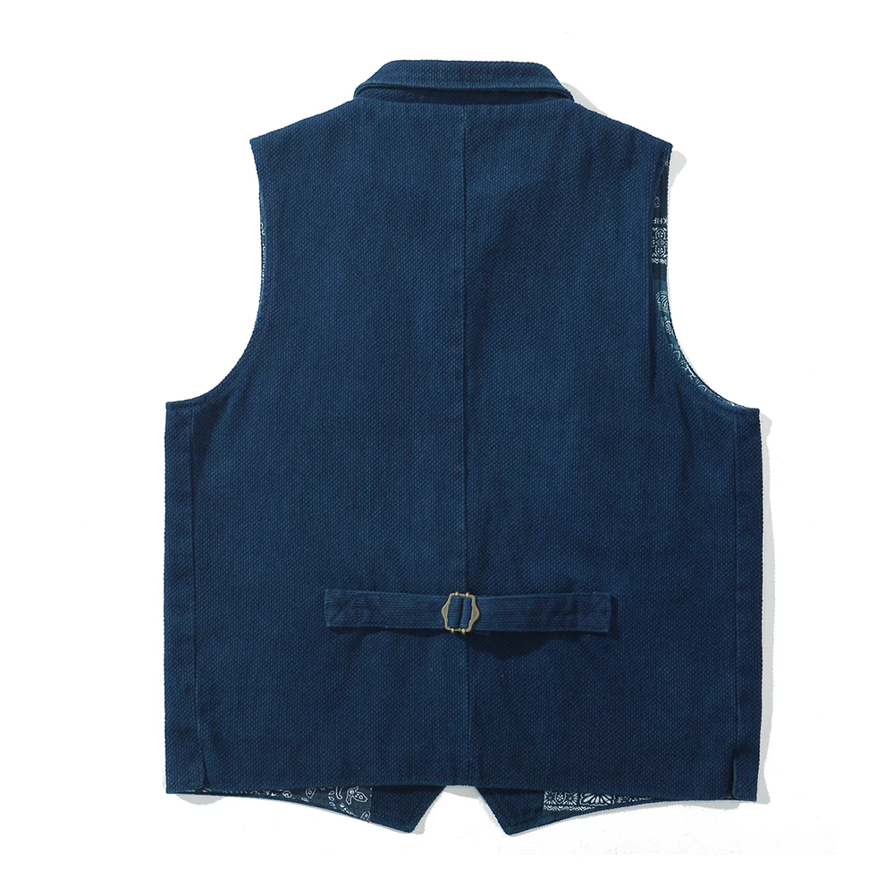 Vintage revers gilet hommes automne hiver nouveau Kendo tissu multi-poches Indigo veste costume gilet à la main bleu teint Cardigan manteau