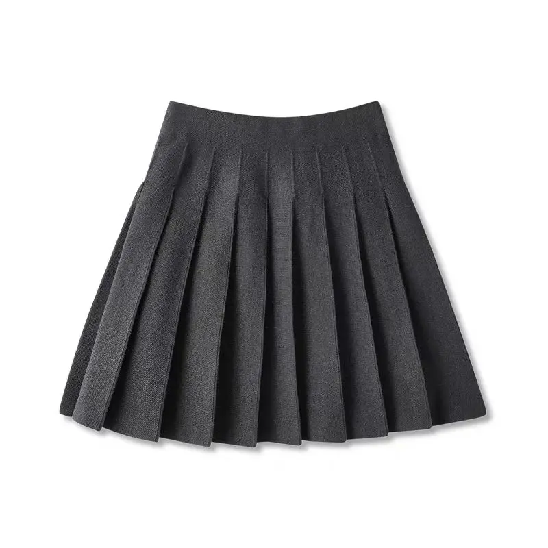 Women's Golf Spring/Autumn New Outdoor Sports Skirt Casual Versatile Solid Color Elastic Waist Knitted Half Skirt Folding Skirt