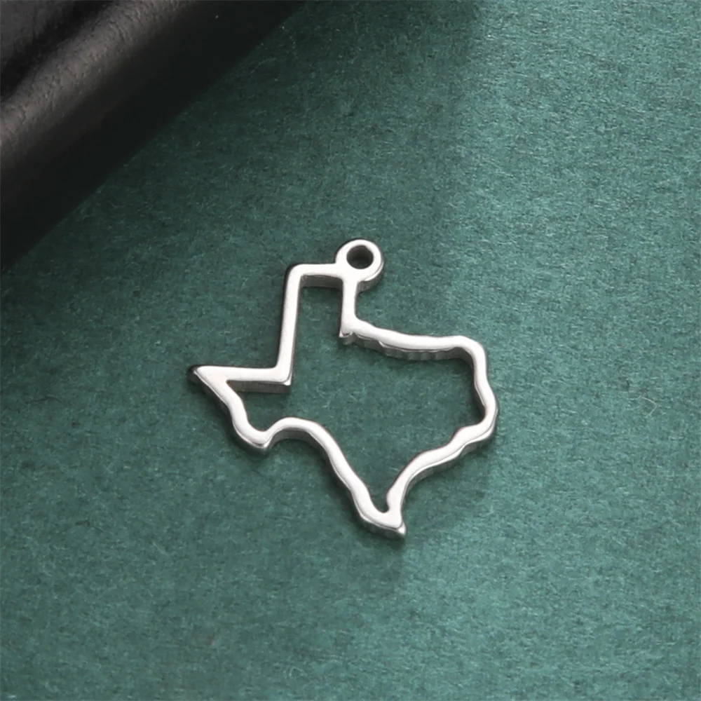 My Shape Texas Map Pendant Stainless Steel Map Charms for Necklace Bracelets DIY Jewelry Making Accessories Gift Wholesale 10pcs