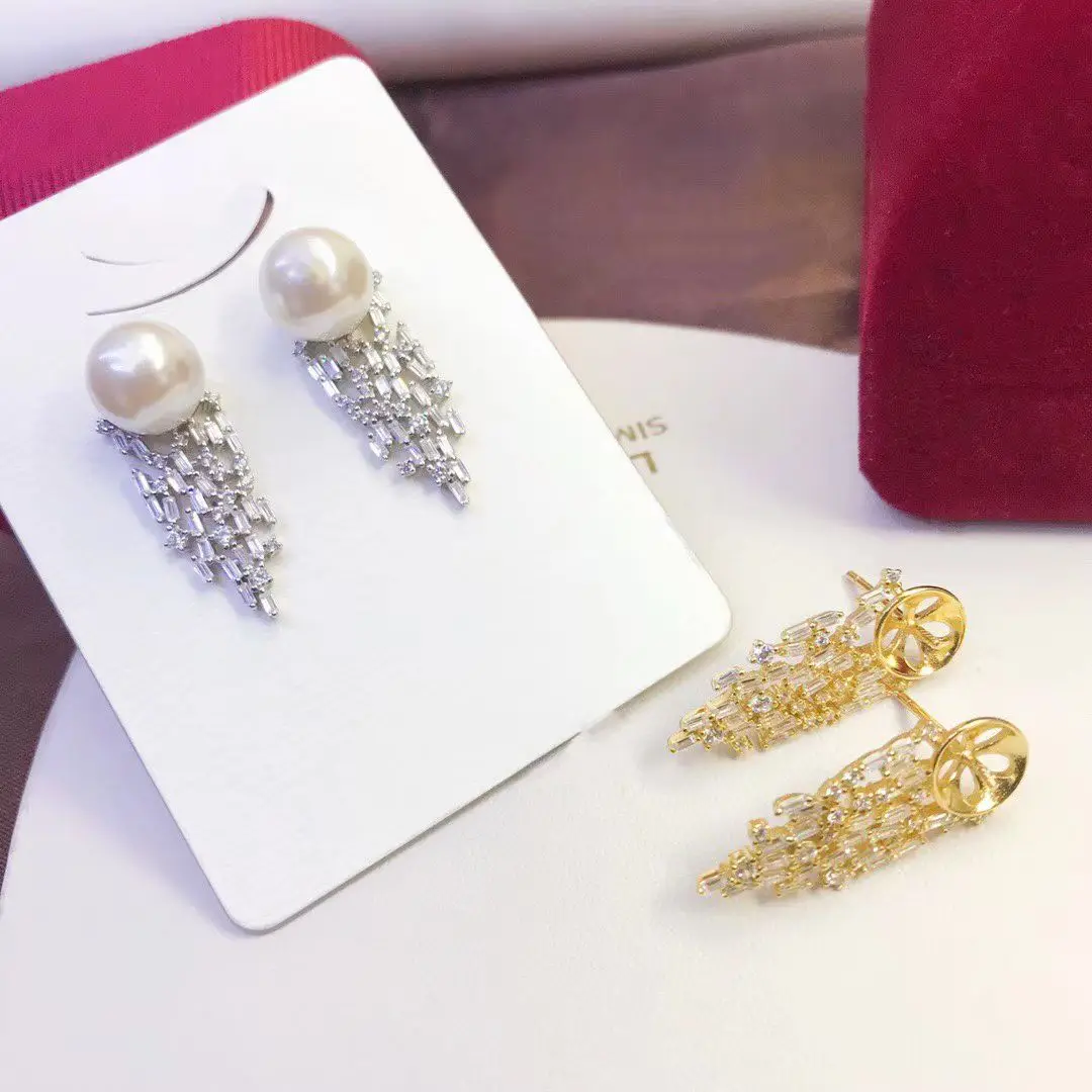Wholesale S925 Sterling Silver Earrings Mount Findings Settings Base Mounting Parts Accessory for 9-10mm Pearls 5 pairs/lot