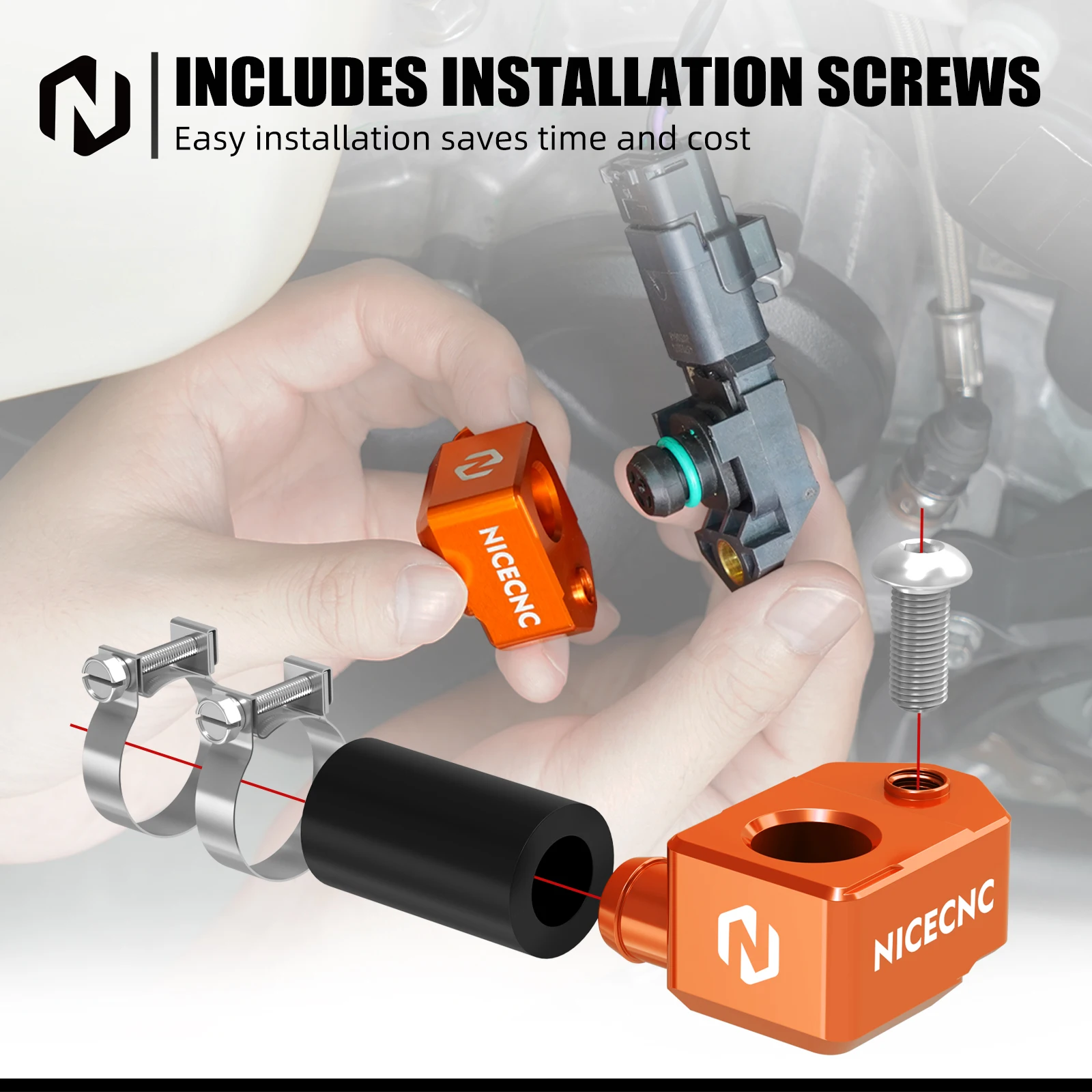 

NICECNC For KTM EXC 300 2024-2025 TBI High Flow Fuel Rail & Crankcase Pressure Sensor Bracket EXC 250 XCW 300 SX 125 XC300 SX250