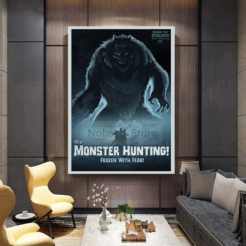 Classic Video Games Monster Hunter Poster Let\'s Go Monster Hunting Prints Canvas Wall Art Pictures Home Room Vintage Game Decor