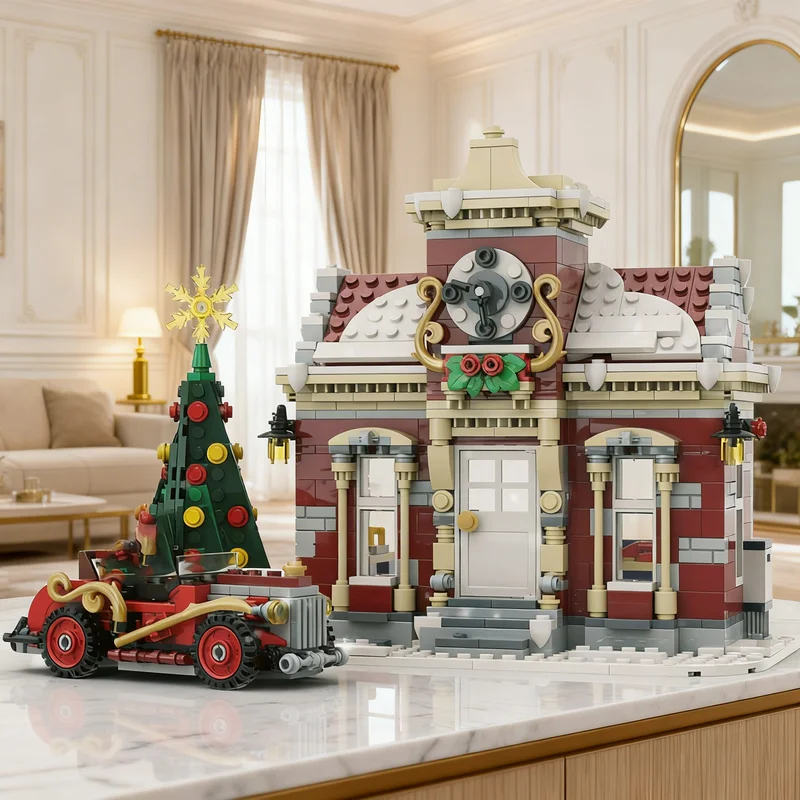 

983pcs MOC Little Winter Town Hall Seasonal Christmas Creator Model Building Blocks Architecture Toys Christmas Gifts Education