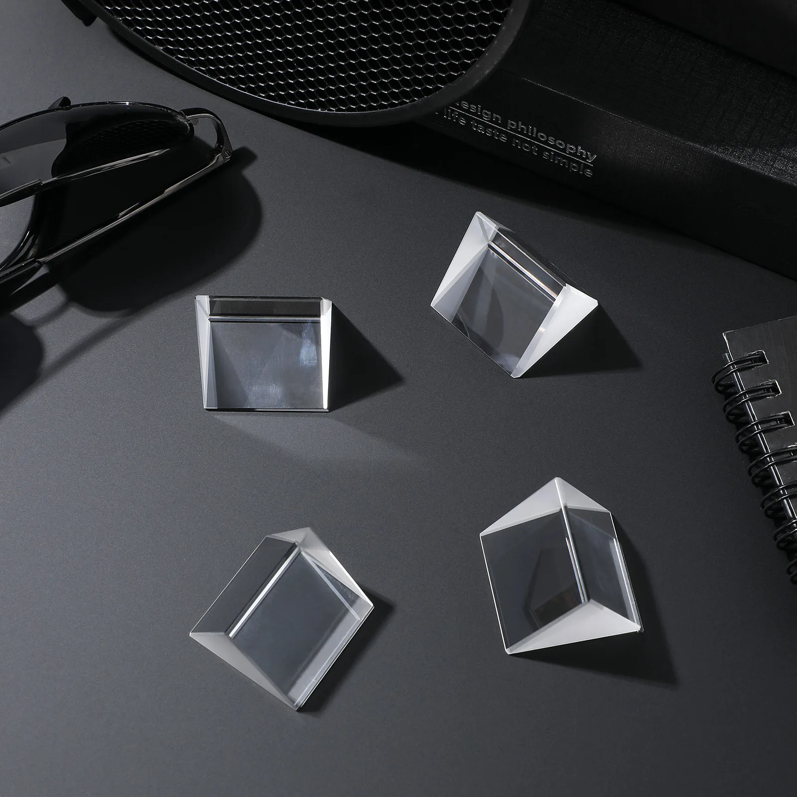 4-teiliges dreieckiges Prisma für physikalische Experimente, optisches Kristallprisma, Lichtbrechung, Analyse, Fotografie, Wissenschaft