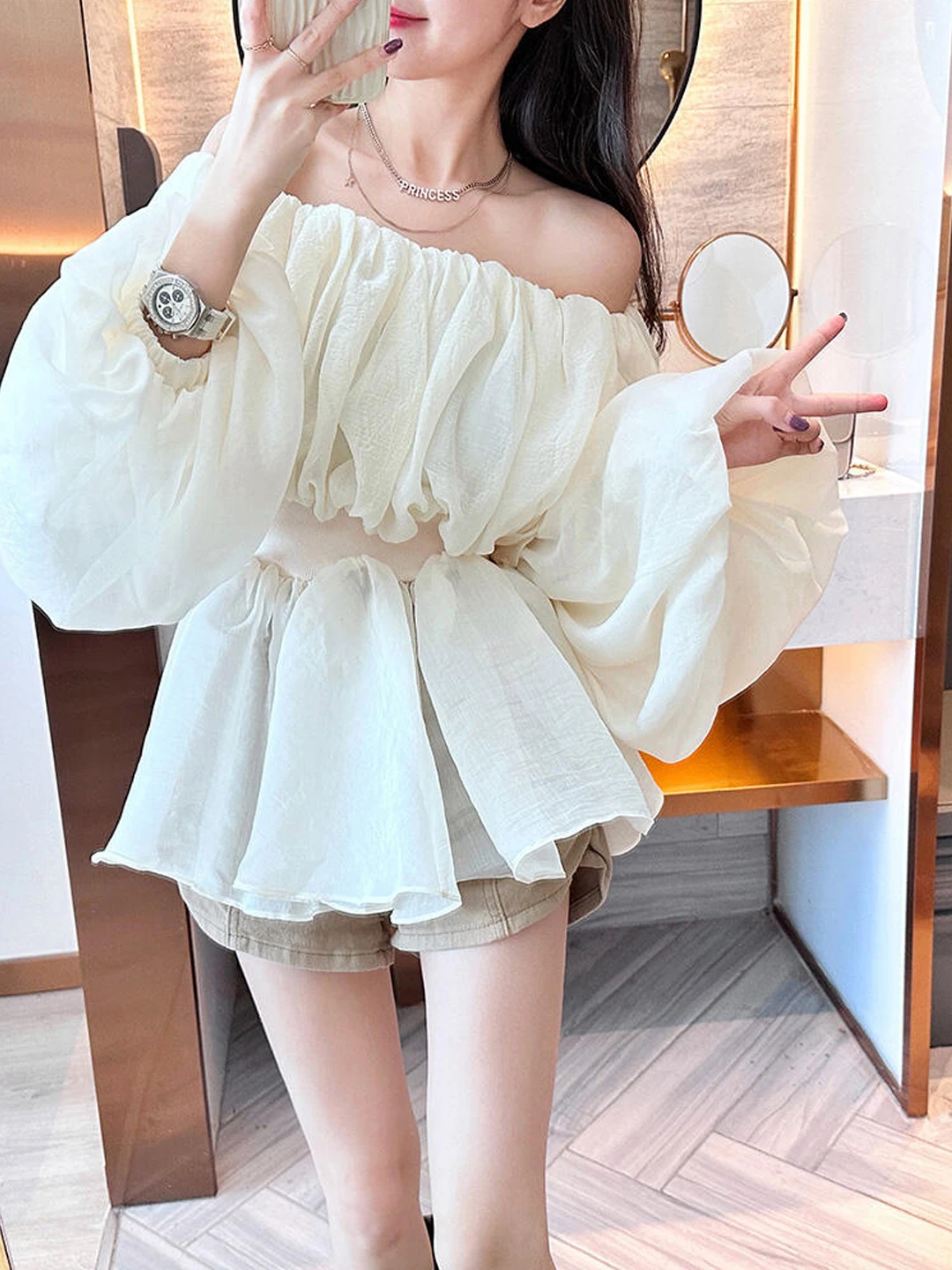 

Элегантная женская рубашка с длинным рукавом на одно плечо, модная новинка весенне-осеннего сезона, красивый французский стиль, свободный крой, полиэстер.